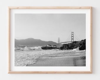 B&W Golden Gate Bridge Photo: Baker Beach, San Francisco (Framed option)