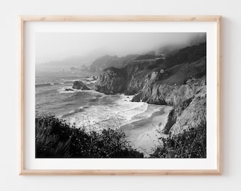 B&W Big Sur Coast Photo Print: California Ocean Fine Minimal Photography Art