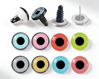 10 ojos de seguridad de color sólido con arandelas para amigurumi y animales de peluche. Cabujón de vidrio de color liso. Elija el tamaño: 10-20 mm. A300