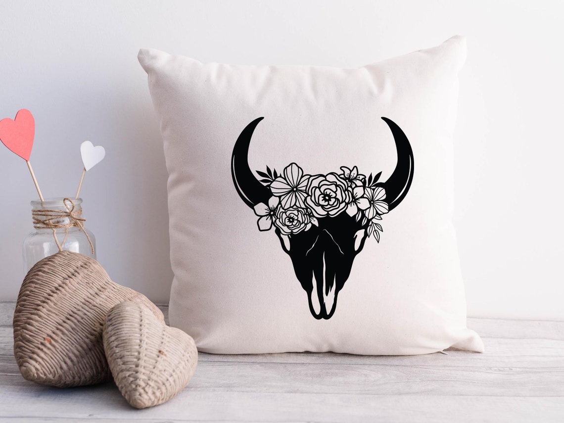 Cow Skull Svg Cow Skull With Flowers Svg Floral Cow Svg - Etsy