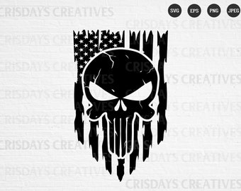 US Skull Svg| Punisher Svg| US Punisher Svg| Fourth of july Svg| Distressed Flag Svg| Vector, Clipart, Png, Cricut