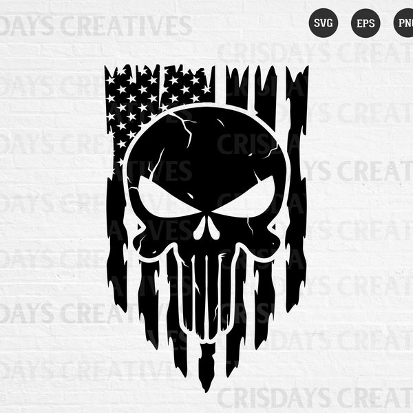 US Skull Svg| Punisher Svg| US Punisher Svg| Fourth of july Svg| Distressed Flag Svg| Vector, Clipart, Png, Cricut