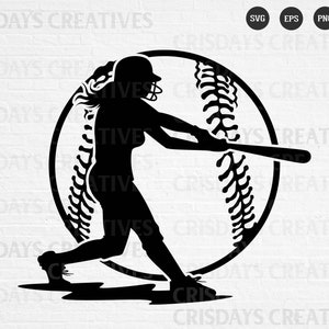 Op de afbeelding: Silhouet van een honkballer in slagstand met een knuppel en een honkbal erachter. De honkbal is zwart-wit met naden.