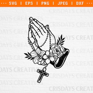 praying hand svg, hand holding rosary svg, praying hand with flowers svg, praying svg, floral prayer hands svg, floral hand svg, prayer svg
