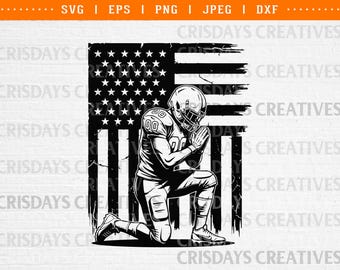 US Kneeling Football Player SVG | American Football Silhouette Cut File | USA Flag Football Design | Football Player Svg