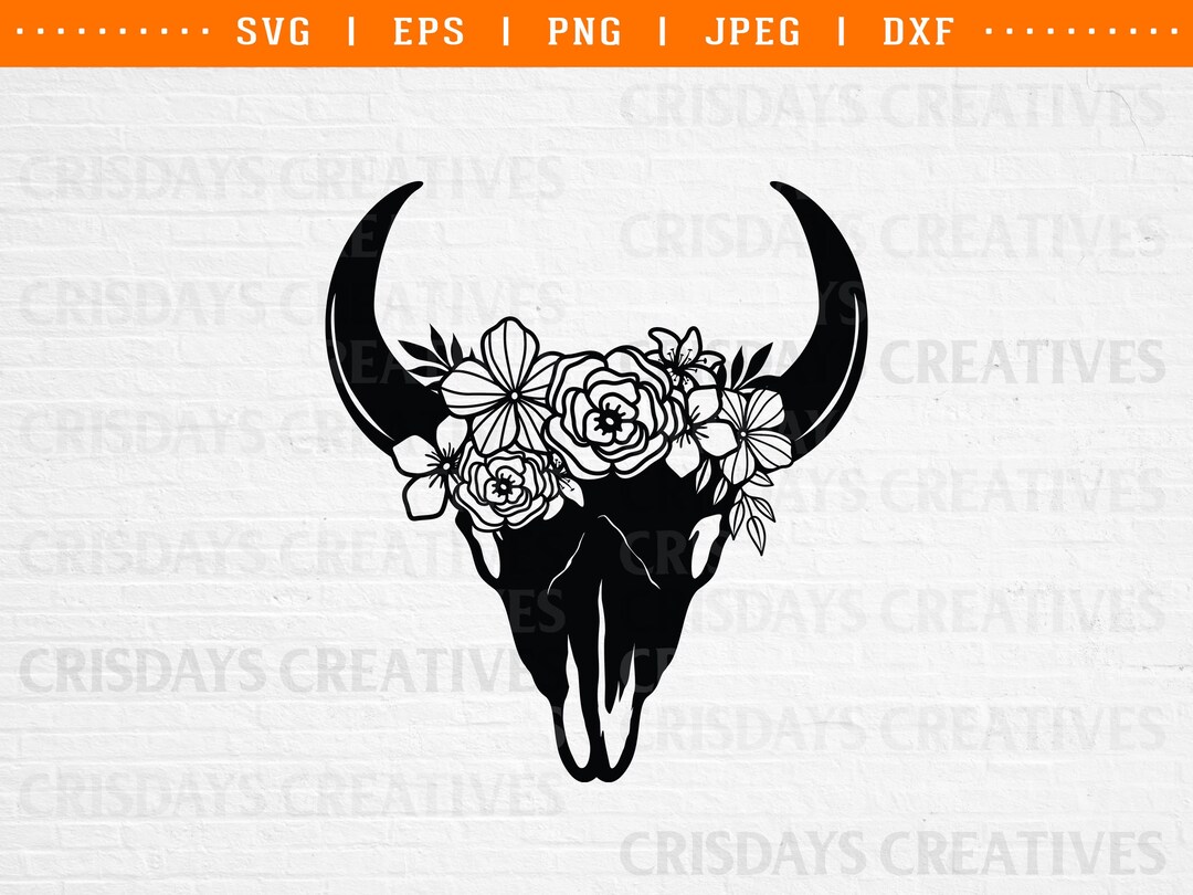 Cow Skull Svg, Cow Skull With Flowers Svg, Floral Cow Svg, Floral Cow