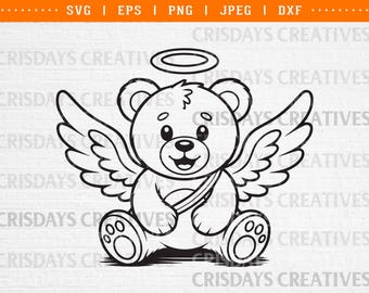 Angel Teddy Bear Clipart | Cute Angel Bear PNG | Kawaii Teddy Bear with Wings | Nursery Baby Shower Clipart | Cute Bear Illustration SVG