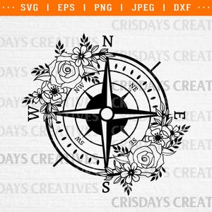 Boussole florale SVG | Fichier de coupe mandala boussole bohème | Vecteur de fleur nautique pour Cricut et Silhouette | Conception SVG bohème aventure