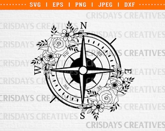 Floral Compass SVG | Boho Compass Mandala Cut File | Nautical Flower Vector for Cricut & Silhouette | Adventure Boho SVG Design