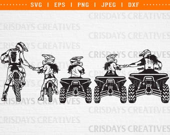 Family Sports Race SVG | Motocross Family Clipart | ATV Family Silhouette PNG | Mom Dad Kids Race Design for Cricut & Silhouette