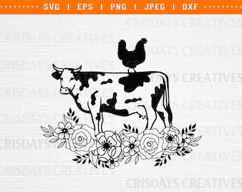 floral chicken and cow svg, farmhouse, farmhouse sign, farm animal svg, farm svg, farm sign, farm, farmhouse wall decor svg, farm animals
