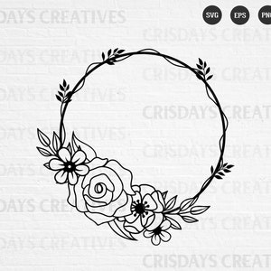 Flower Wreath Svg| Wreath Svg| Flower Monogram Svg| Floral Frame Svg| Rose Svg | Png, Vector, Clipart, Cut files