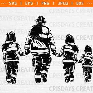 family svg, firefighter mom svg, firefighter family svg, mom and kids svg, svg files for cricut, firefighter family shirt design clipart png