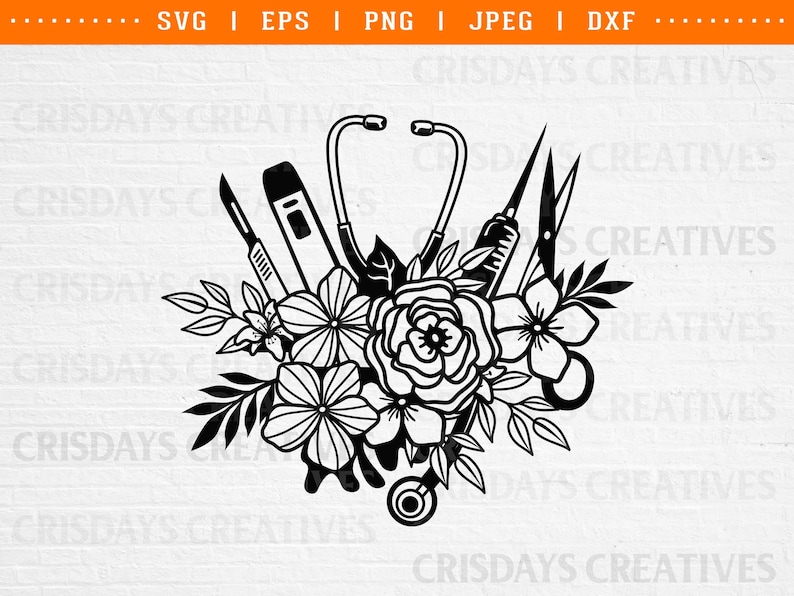 Floral Medical Tools SVG | Nurse Stethoscope Floral Clipart | Doctor ...