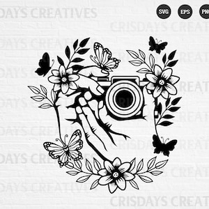 Floral Camera Svg| Vintage Camera Svg| Cute Camera with Flowers Svg| Camerat with flowers Svg| Camera Svg | Png, Vector, Clipart, Cut files