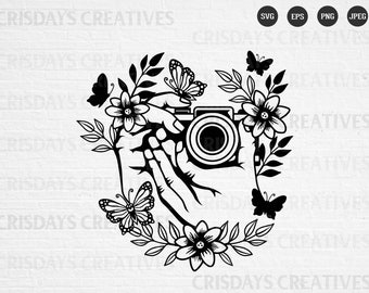 Blumen Kamera SVG | Vintage-Kamera-Svg | Niedliche Kamera mit Blumen SVG | Kamera mit Blumen Dxl | Kamera svg | Png-, Vektor-, Clipart-, Cut-Dateien