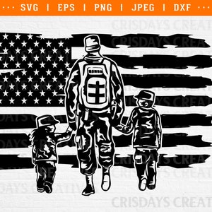 flag soldier svg, flag veterans, flag army, US Soldier Dad Svg, soldier dad and kids svg, dad army gift, Us flag with soldier dad and kids