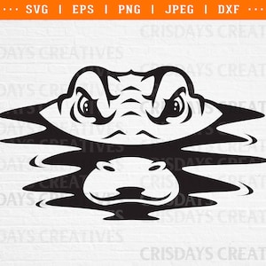 alligator crocodile cayman svg dxf png, cayman crocodile peeking in swamp svg, alligator clipart, crocodile svg, lake monster stencil, dxf