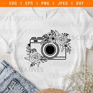 Floral Vintage Camera SVG | Retro Camera Clipart with Flowers | Photography PNG Vector | Boho Camera Clipart | Vintage Camera Art image 4