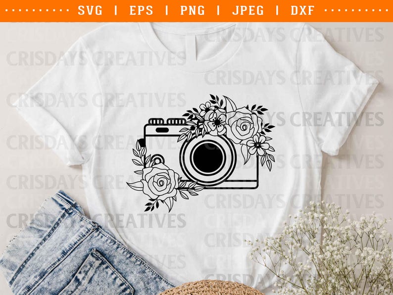 Floral Vintage Camera SVG | Retro Camera Clipart with Flowers | Photography PNG Vector | Boho Camera Clipart | Vintage Camera Art image 4