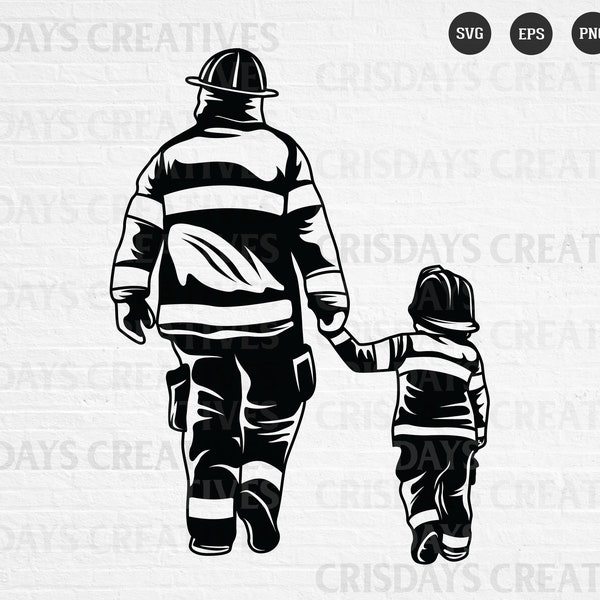 Father and Kid Firefighter Svg| Firefighter SVG| Firefighter Dad Svg| DadLife KidLife SVG| Father and Kid Bonding| Cut Files,Vector,Clipart