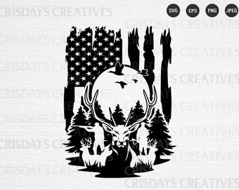 US Deer Hunting Svg| US Deer Svg| Mountain Deer Trees Svg| Mountain Svg| Deer Mountain png|  Clipart, Png, Vector, Cut Files