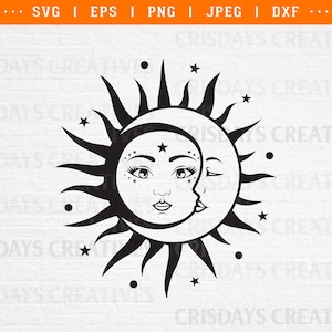 Sonne und Mond svg, Sonne Mond svg, Zen svg, Sonne svg, Mond svg, mythische Sonne und Mond svg, Boho svg, himmlische Sonne Mond, mystische Sonne Mond svg