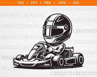 Cart Racer SVG | Go Kart Racing Clipart | Kart Driver Cut File for Cricut & Silhouette | Go Kart Silhouette Design for Shirts and Decals