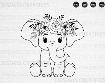 Floral Elephant Svg| Elephant Face Svg| Cute Elephant Svg| Elephant with flowers Svg| Elephant Svg | Png, Vector, Clipart, Cut files