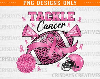 Tackle Cancer png, Football Cancer Awareness PNG, Fight Cancer Shirt Design, Pink Ribbon Football Png