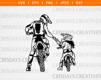 Padre e figlia Motocross SVG / Papà e figlia Dirt Bike Clipart / Famiglia Motocross PNG Vettore / Guida fuoristrada SVG