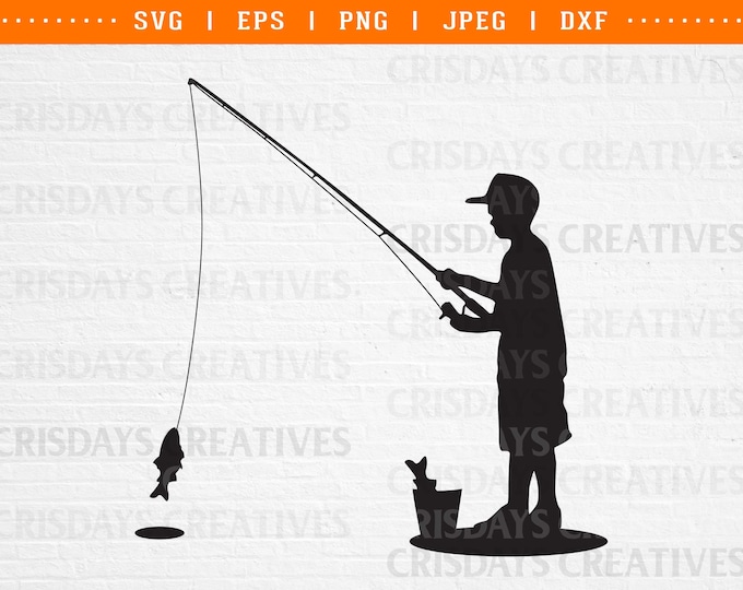 Boy and Dog Fishing SVG Clipart, Little Boy Fisherman Svg Jpg Png ...