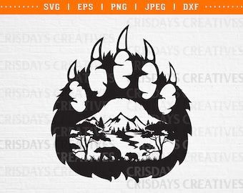 paw bear forest scene svg, paw bear svg, mama bear and cub svg, bear mama svg, bear forest svg bear mountain svg mama bear and baby bear svg