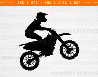May include: Black silhouette of a person riding a dirt bike. The person is wearing a helmet and the bike has two wheels.