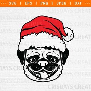 christmas pug shirt svg, christmas pug clip art, christmas svg, christmas hat clipart, santa dog face svg, cute dog in santa custome svg dxf