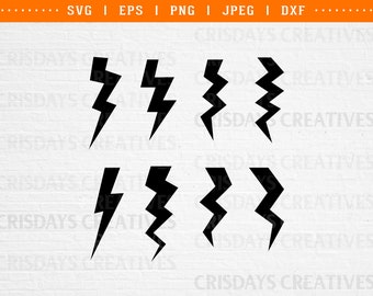 Ensemble de foudre SVG, Pack de cliparts éclair, Silhouette de coup de foudre PNG, fichiers de coupe boulon électrique tempête, foudre vecteur Bundle