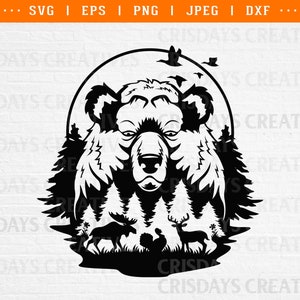 bear svg file, bear in the woods, bear mountain svg, mountains svg, bear in the wild svg, deer svg buck vinyl decal design, bear cut files