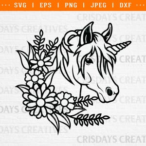 Floral unicorn svg, flowers and unicorn svg, unicorn svg, cute unicorn svg, unicorn line art svg, unicorn clipart, cute unicorn vector, png