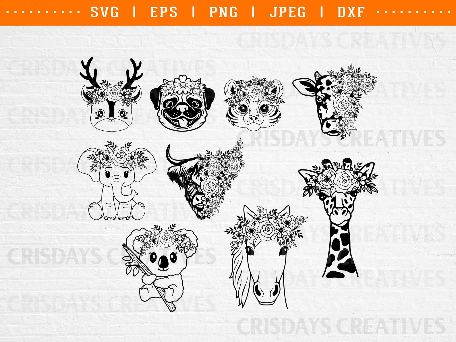 80% OFF Floral Animal Bundle Svg, Cute Animals With Flower Crown, Farm ...