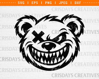Angry Bear Face SVG | Fierce Grizzly Bear Head Clipart | Wild Animal Mascot Design | Bear Logo SVG | Aggressive Bear Svg