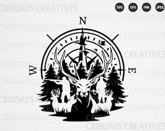 Hunting Deer Svg| Deer hunting Svg| Hunting Compass Svg| US Deer Head Svg| Deer Mountain Hunting|  Clipart, Png, Vector, Cut Files