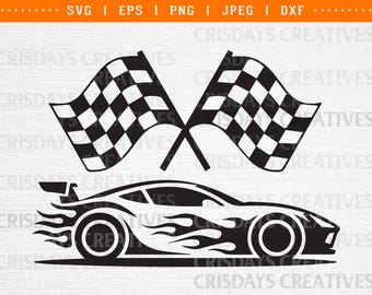 Flaming Race Car Vector, Hot Rod Racing SVG, Speed Car Clipart, Flame Car Silhouette, Race Car Cut File for Cricut, Fast Car Graphic Design