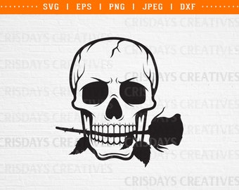 skull with rose svg, skull biting rose svg, rose svg, flower svg, skull svg, skull with flower svg, rose skull tumbler wrap, skull cut files