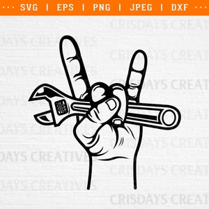 Wrench Svg| Mechanic tools svg| Wrench Vector| Adjustable Wrench Clipart| Rock and Roll Mechanic Hand Svg, rock and roll hand svg, hand sign