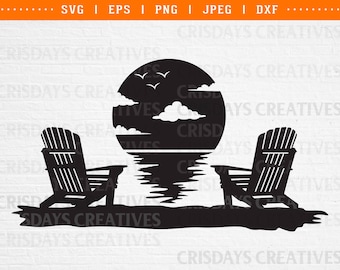 adirondack svg, adirondack chair svg, lake scene svg, moonlight scene svg, lake and forest scene svg, lake life silhouette dxf png clipart