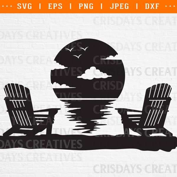 adirondack svg, adirondack chair svg, lake scene svg, moonlight scene svg, lake and forest scene svg, lake life silhouette dxf png clipart