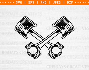 交差したエンジンピストンSVG | オートバイと車のエンジンピストンのクリップアート | メカニックツールのシルエット | ホットロッドガレージSVG | 自動車ベクター