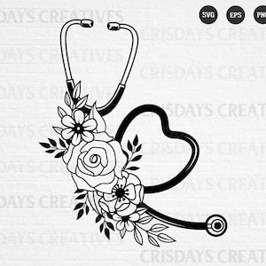 Floral Stethoscope Heart Svg| Nurse Svg| Nursing Svg|  Png, Vector, Clipart, Cut files