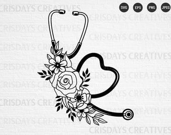 Floral Stethoscope Heart Svg| Nurse Svg| Nursing Svg|  Png, Vector, Clipart, Cut files
