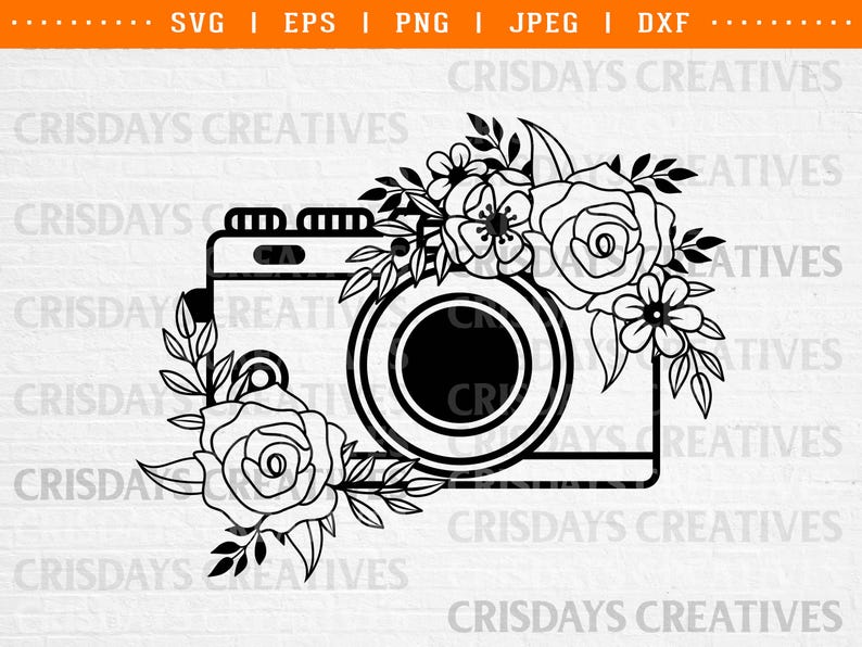 Floral Vintage Camera SVG | Retro Camera Clipart with Flowers | Photography PNG Vector | Boho Camera Clipart | Vintage Camera Art image 1